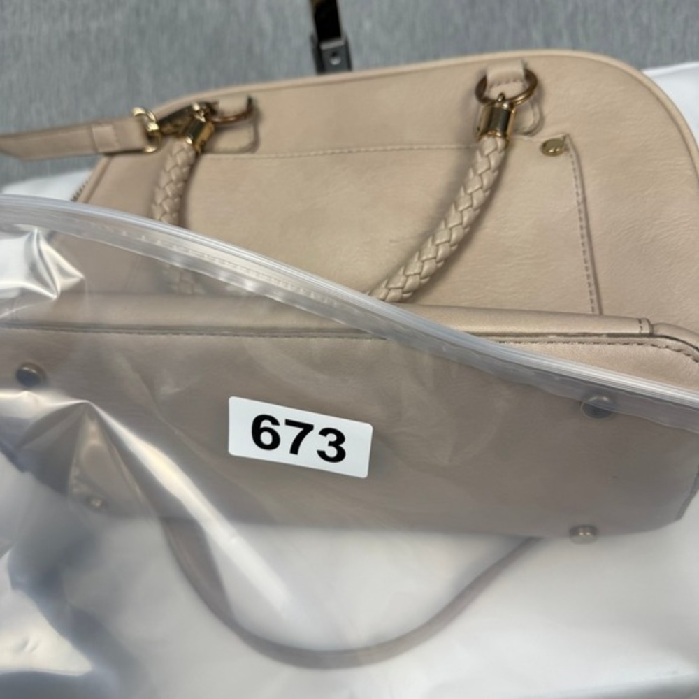 Madison West Beige Vegan Leather Satchel Braided Handle Crossbody Bag Nude‎ - Picture 9 of 9